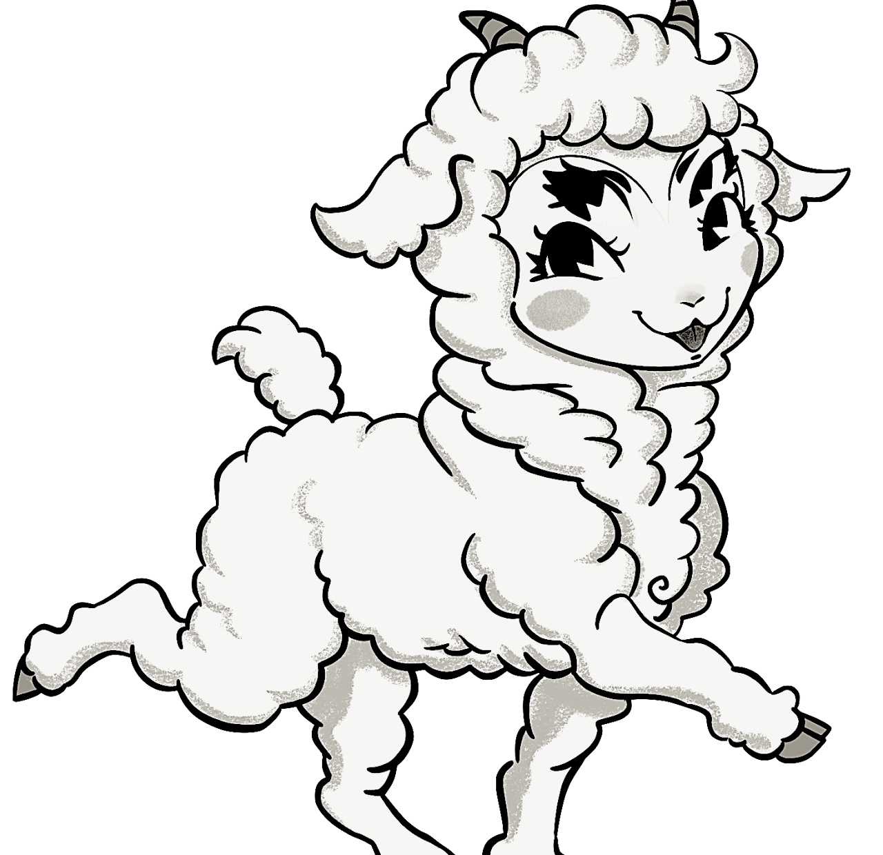 a cute sheep with one hoof raised and two sets of eyes.